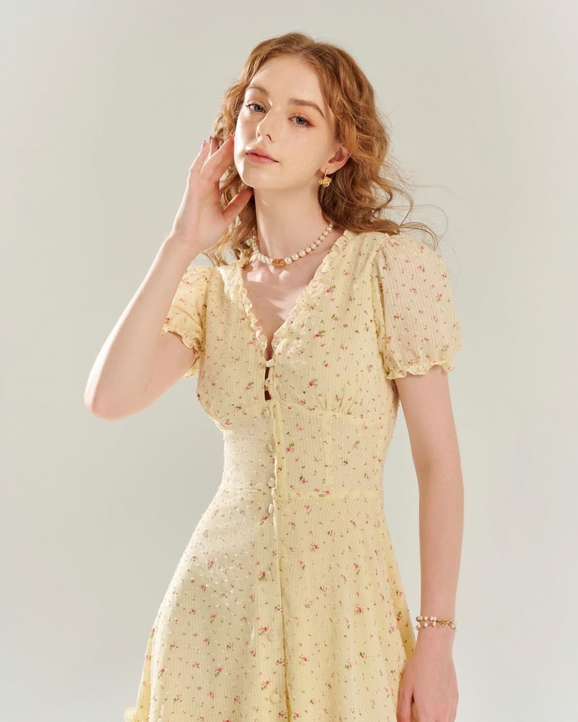 티파니스튜디오 플라워 롱 원피스 퍼프 반팔 프릴 휴양지원피스 상품이미지2