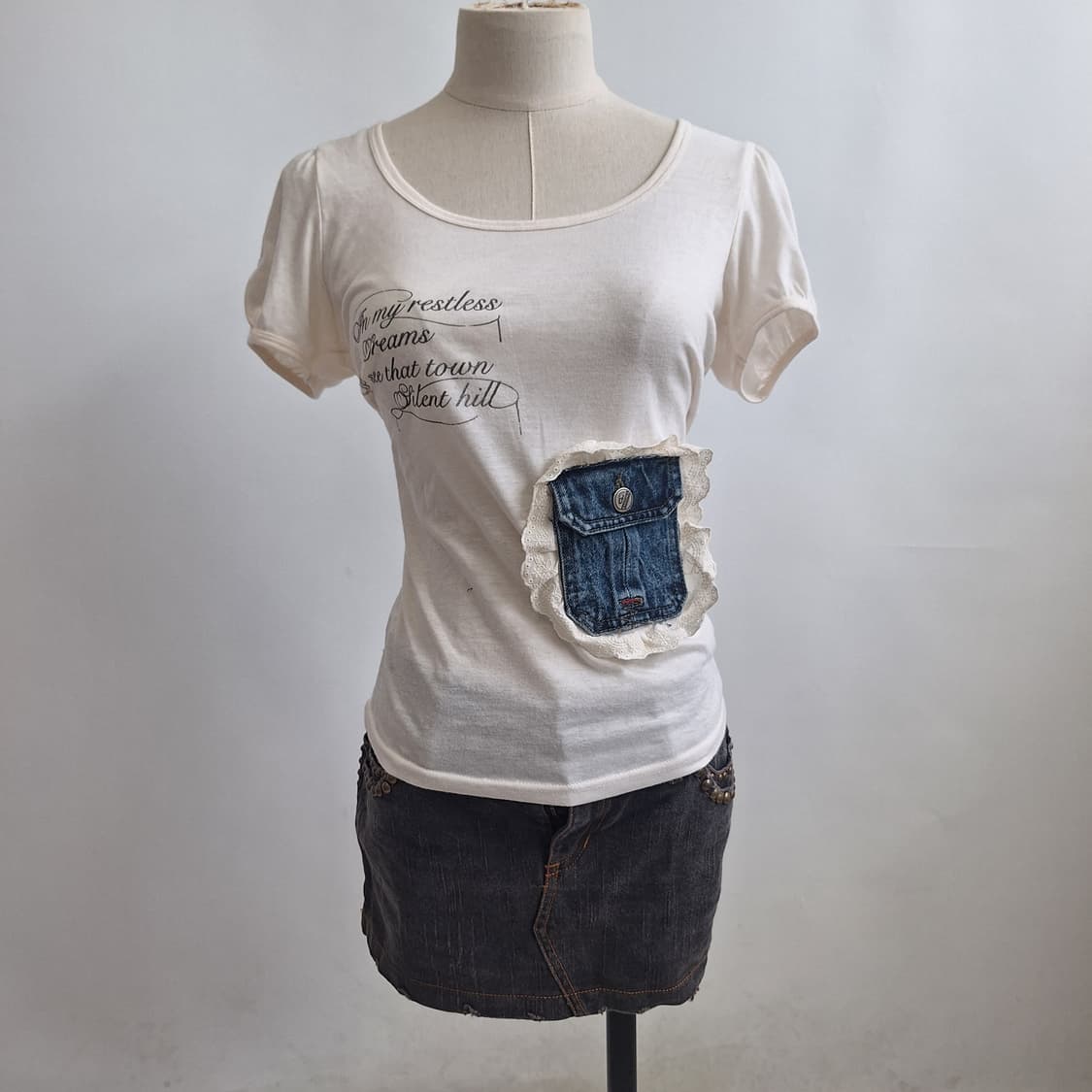 Denim pocket lettering top 커스텀 y2k 너드 일본 상품이미지2
