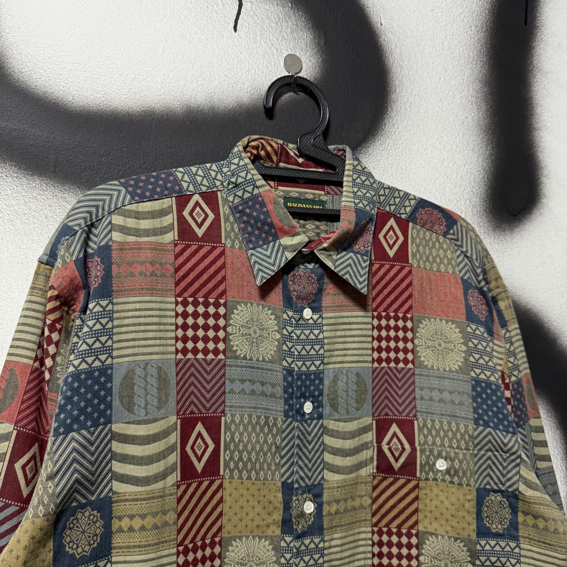 VTG 빈티지 에스닉 체크 풀 패턴 원포켓 코튼 긴팔 셔츠 상품이미지3