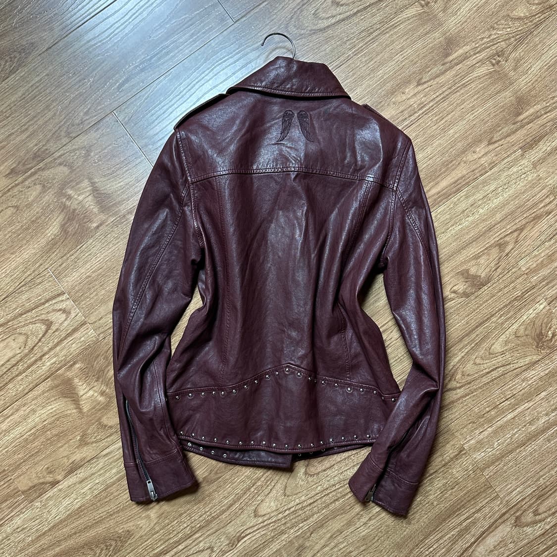 빈티지 버클 버건디 가죽 자켓 오네갸루 공겜여주 긱시크 고딕 고스 그런지 상품이미지2