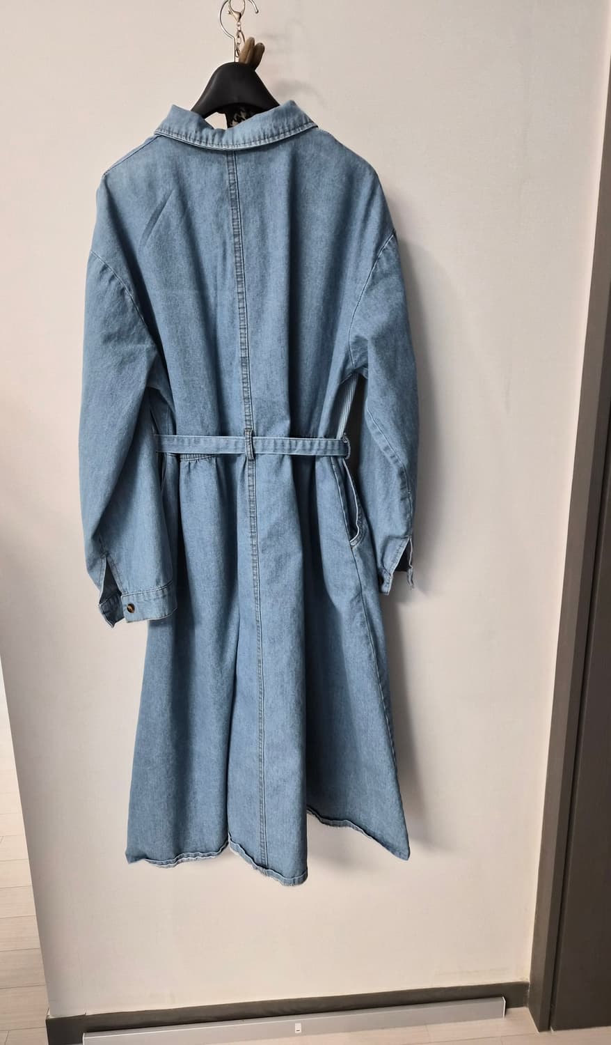 [유니크/세련] 데님 배색 스트라이프 롱 원피스 (벨트 포함) 상품이미지3