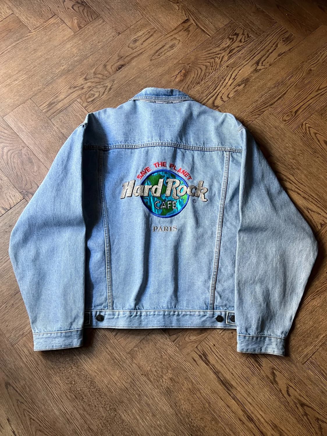 [L]90's 하드락카페 PARIS 세이브 더 플래닛 데님 트러커 자켓 상품이미지1