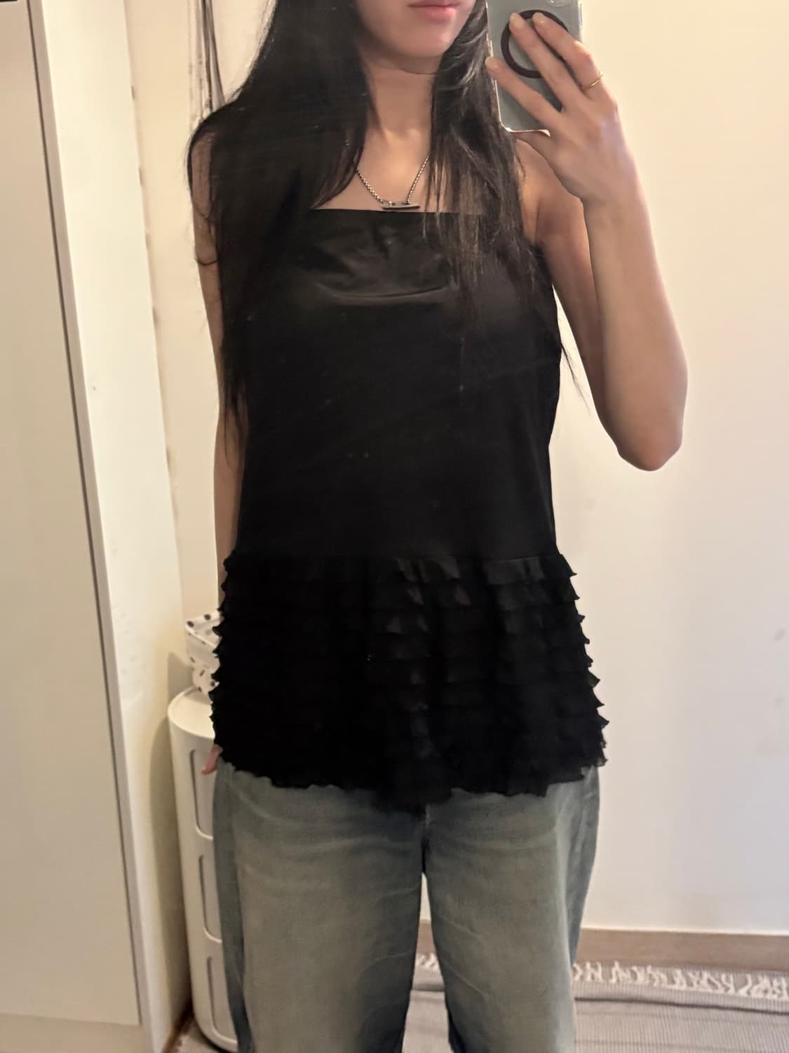 Japanese Vintage Black Frill Sleeveless 상품이미지2