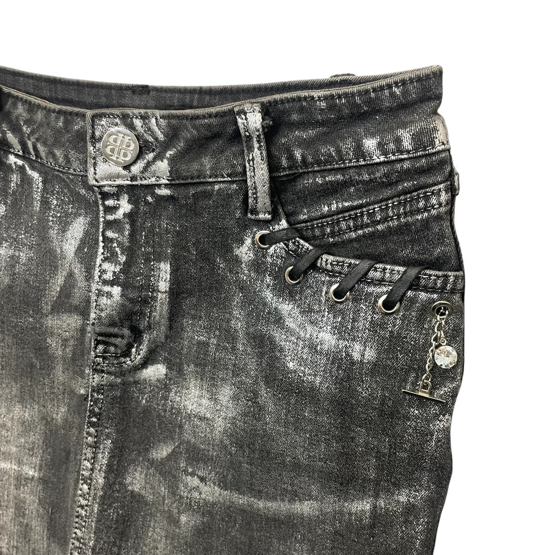 (27) 빈티지 펑크 글리터 페인팅 흑청 데님 미니스커트 상품이미지3