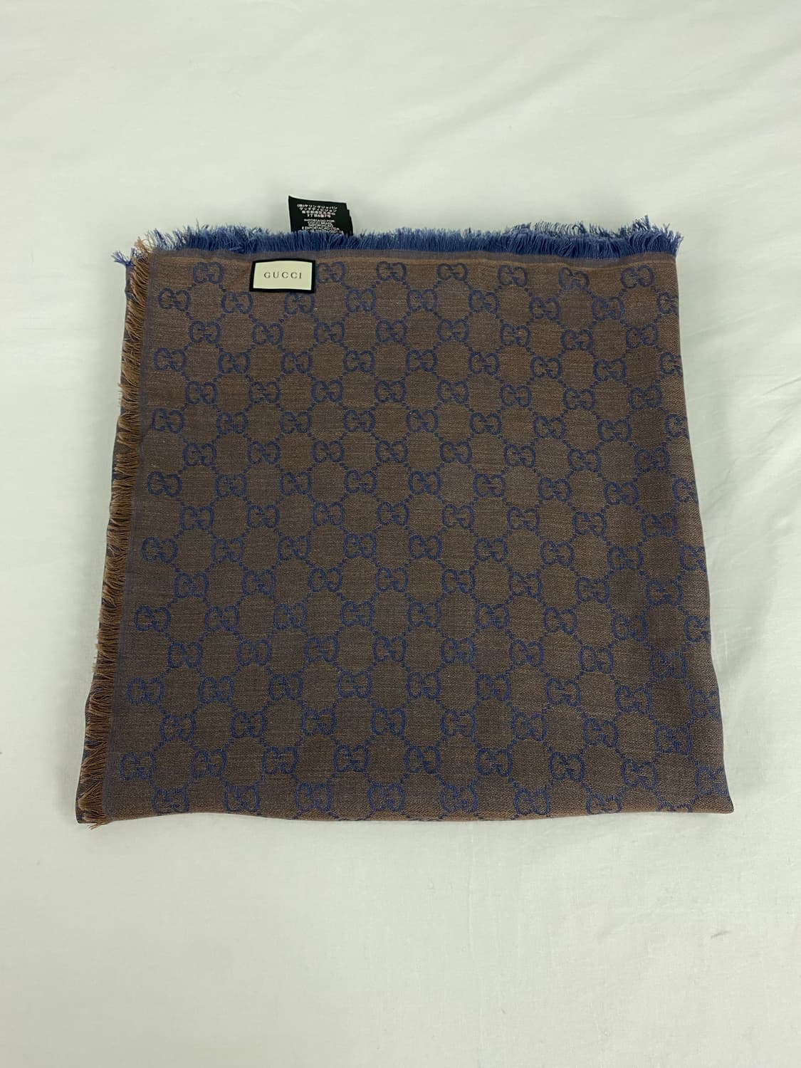 구찌 GG 자카드 울 실크 블루 브라운 스카프  상품이미지2