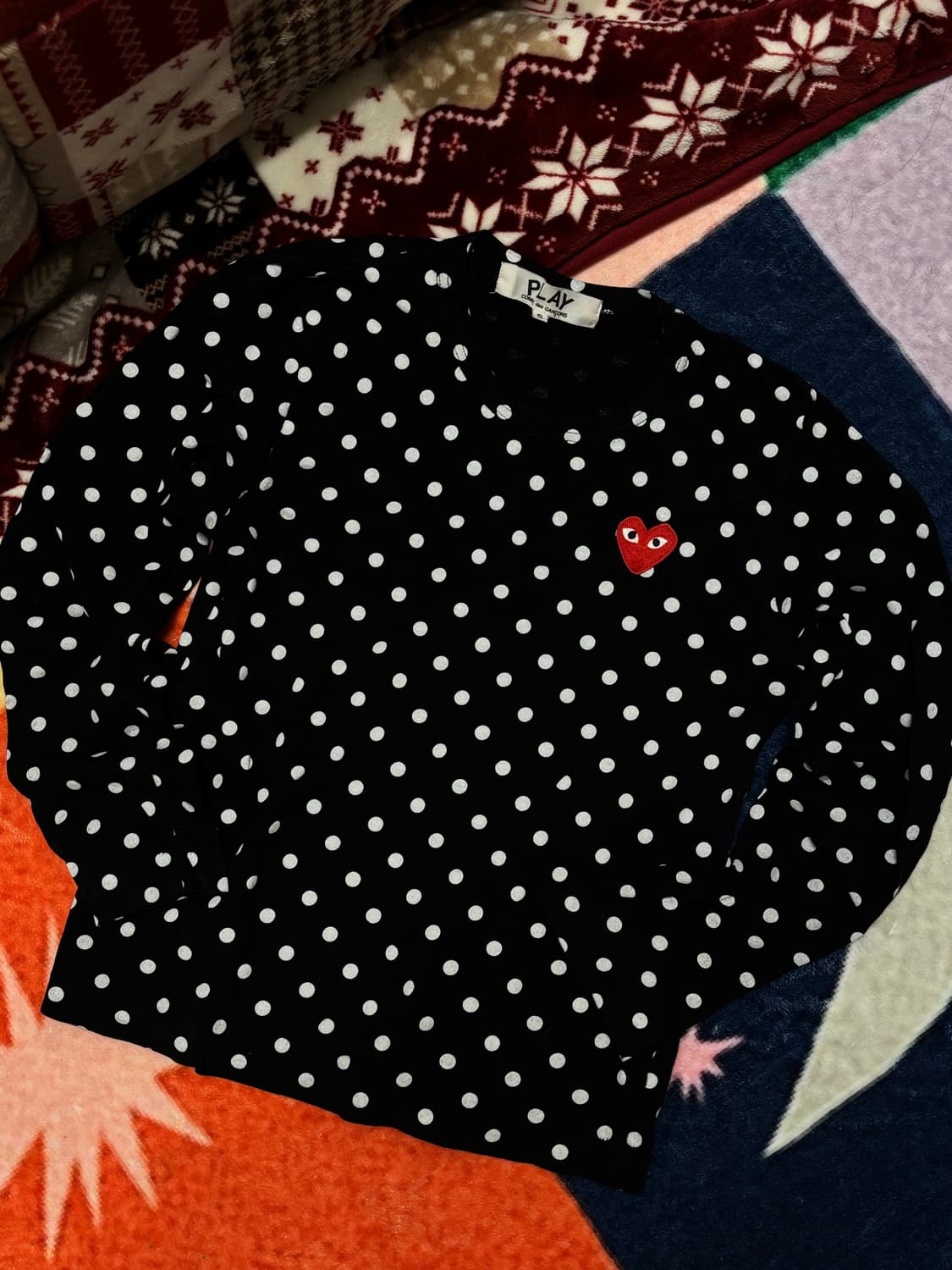 꼼데가르송 땡땡이 도트 롱슬리브 긴 팔 티셔츠 아이브 레이 상품이미지1