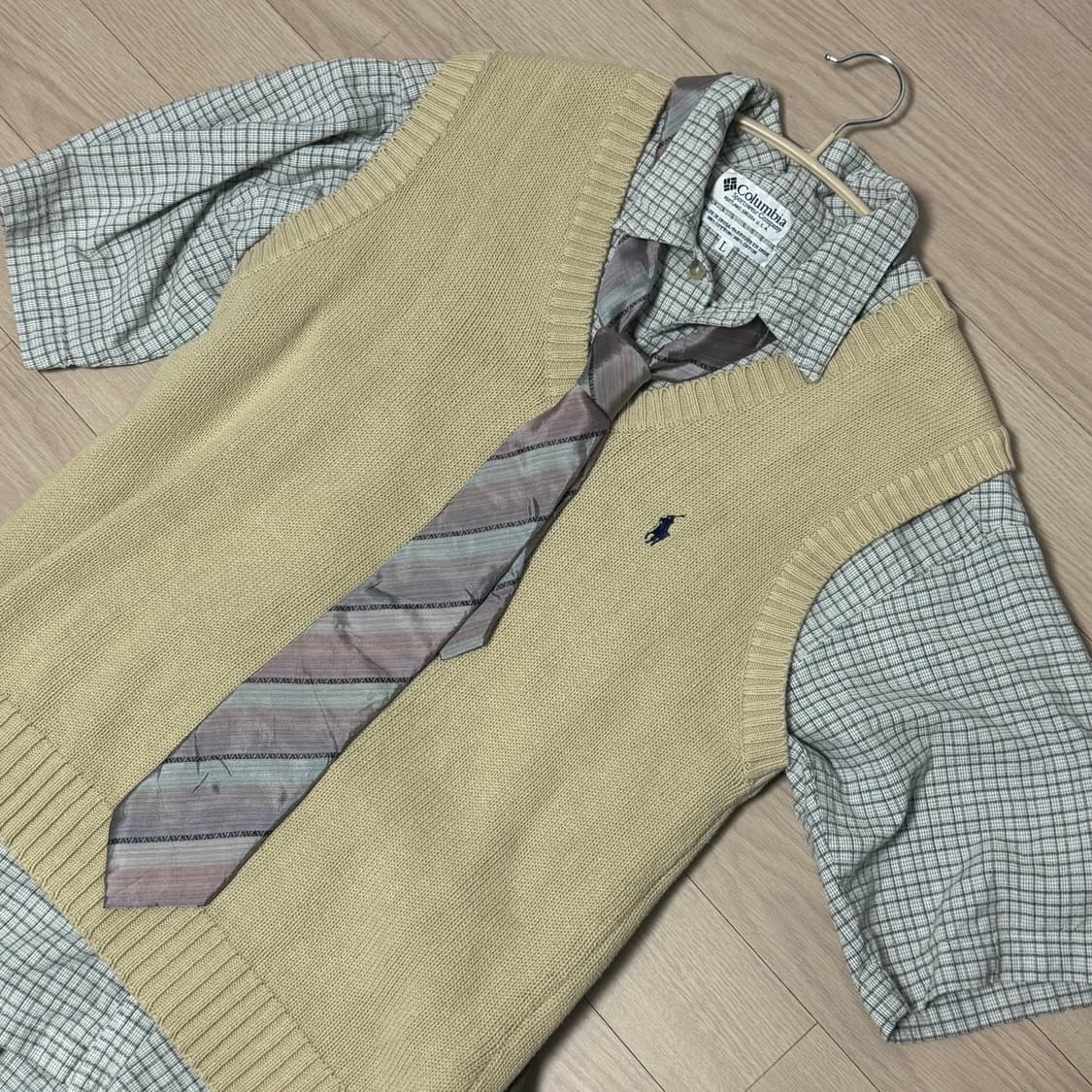 빈티지 모리걸 교복 코디 세트 넥타이 라코스테 반팔 셔츠 스커트 상품이미지5