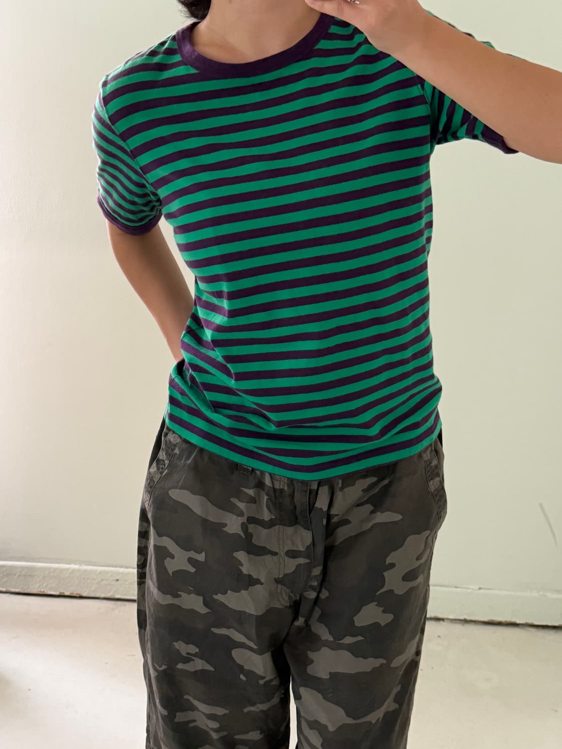 일본빈티지 빔즈 그린퍼플 반팔티 상품이미지4