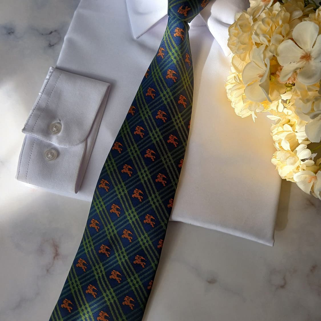 버버리 실크 그린 체크 패턴 넥타이 9cm B등급 A19491
 상품이미지6