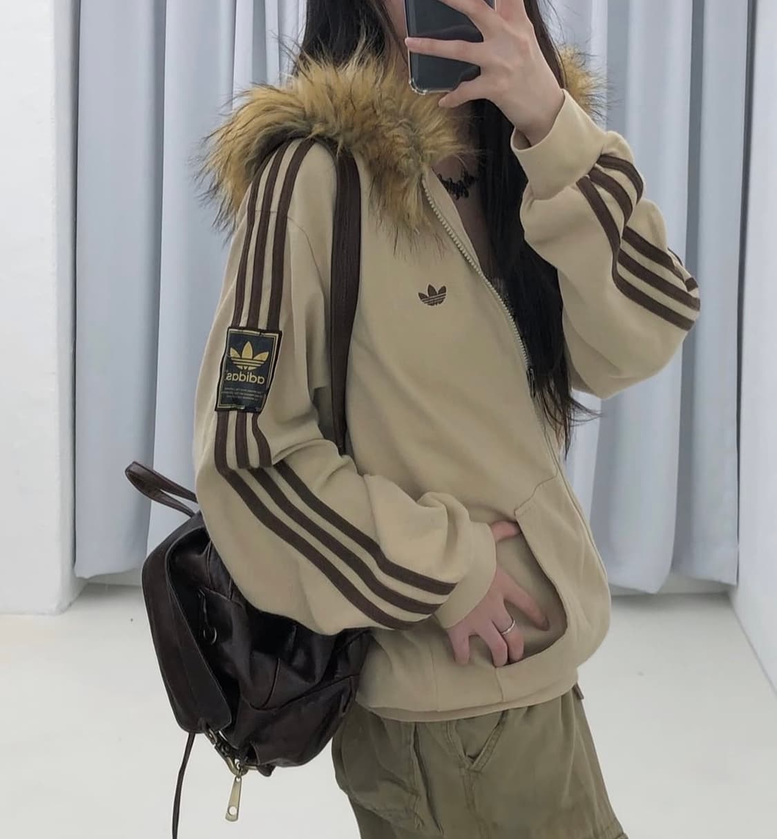 아디다스 90s 브라운 후드 퍼 와플 트랙탑 상품이미지1