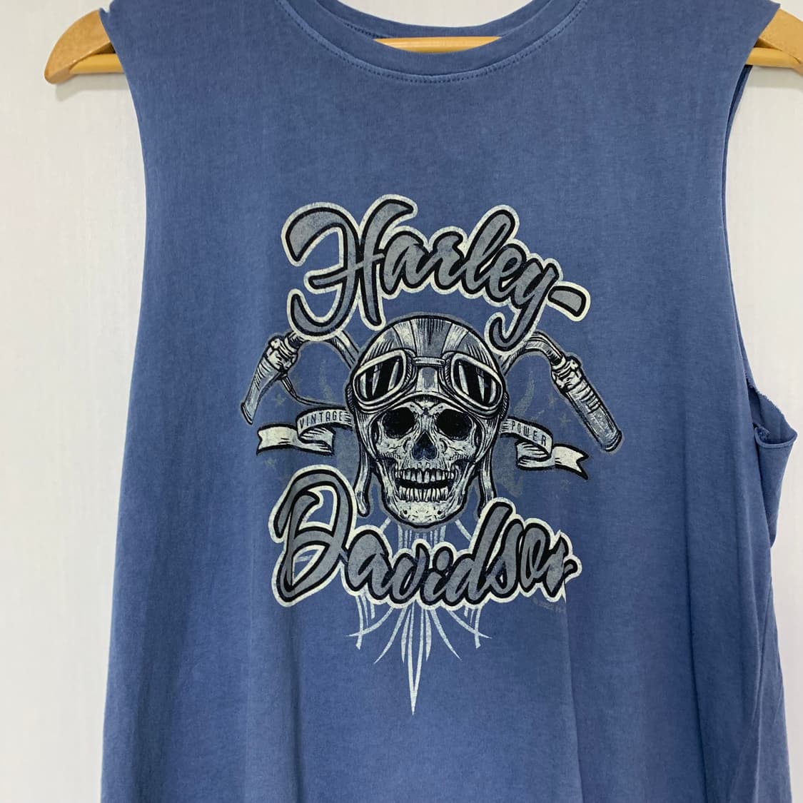 할리 데이비슨 빈티지 스컬 프린팅 슬리브리스 나시 블루 XL 상품이미지2