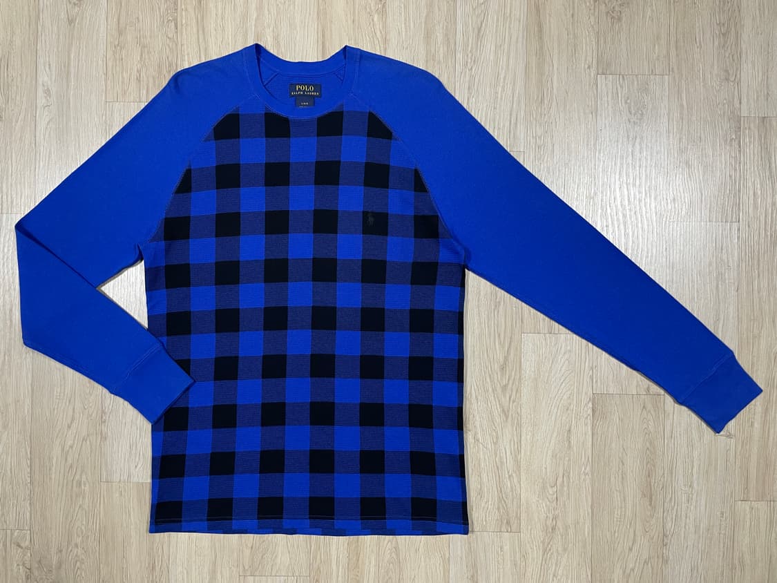 100) 폴로 랄프로렌 블루체크 와플 긴팔티(새제품) 상품이미지1