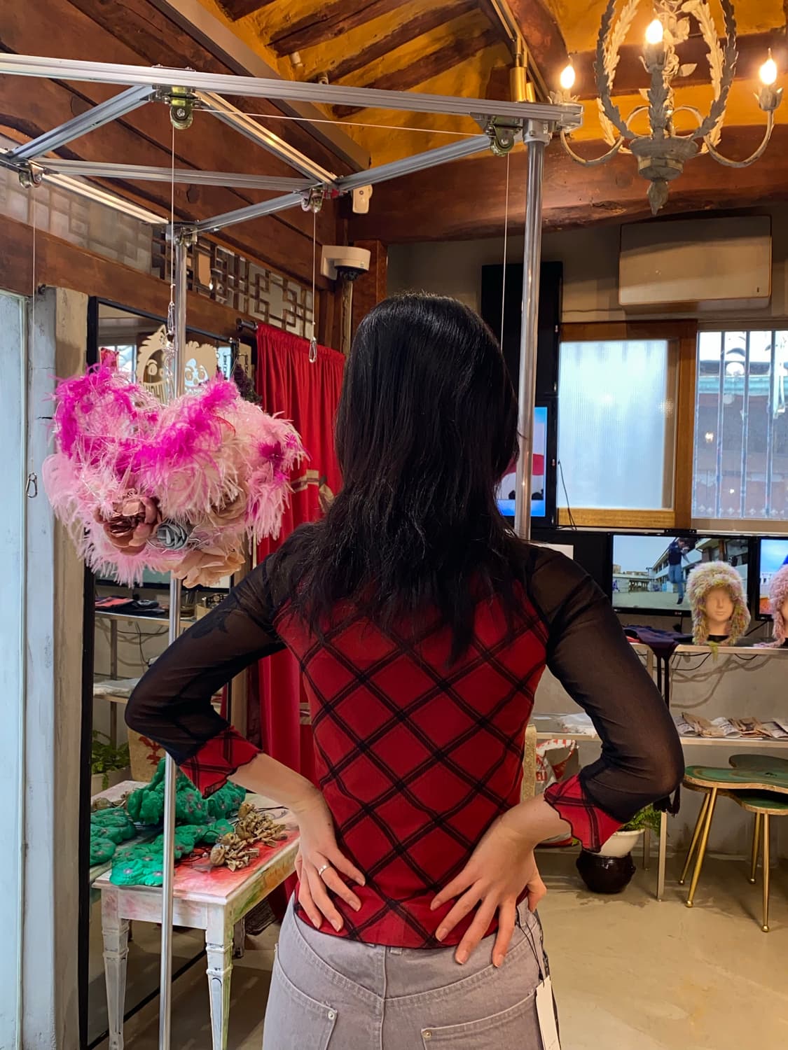 Vintage 체크 레이어드 지퍼 탑 상품이미지2