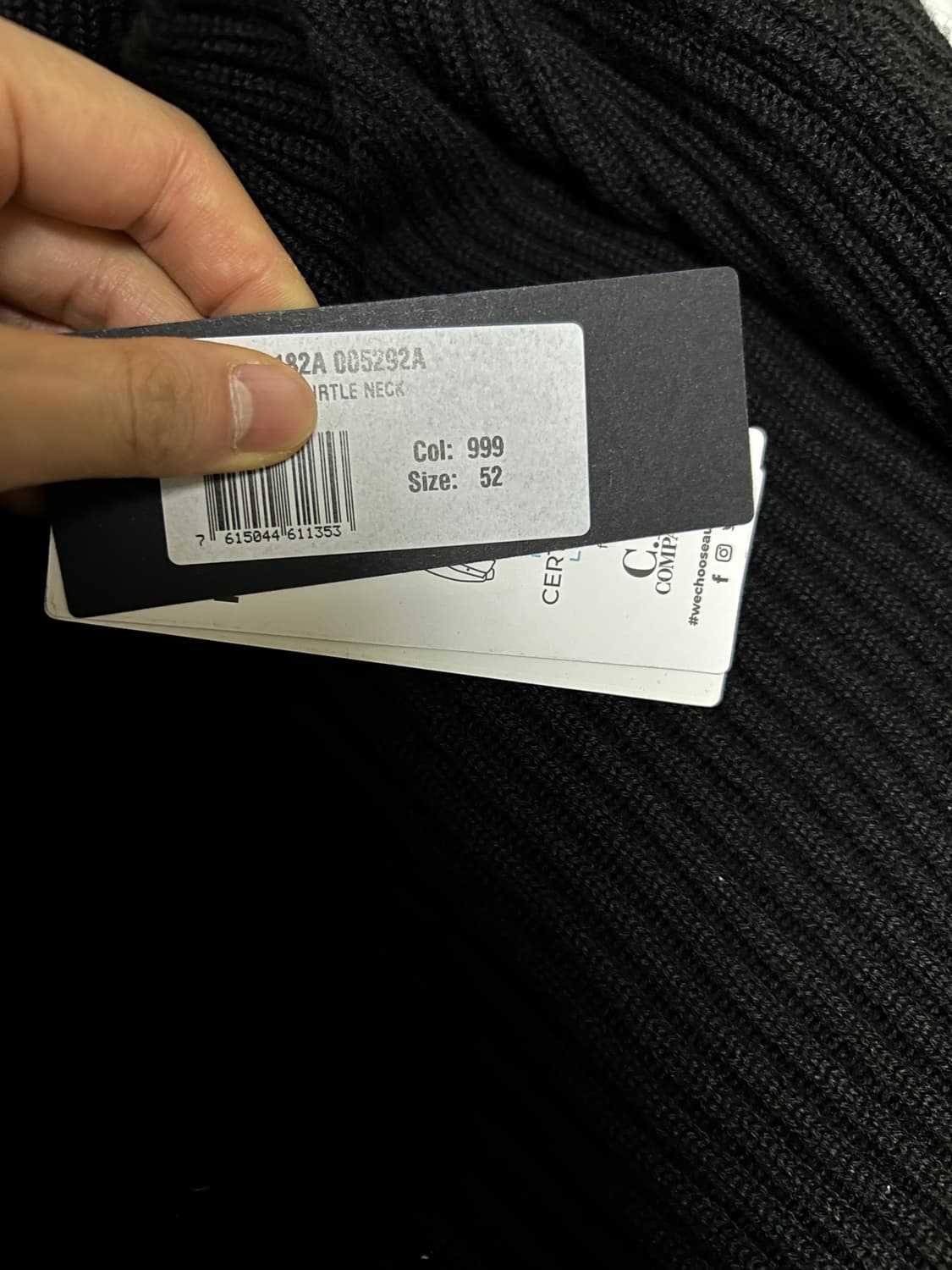 CP Company 메리노울 골지 터틀넥 니트 블랙 52(105). 상품이미지7