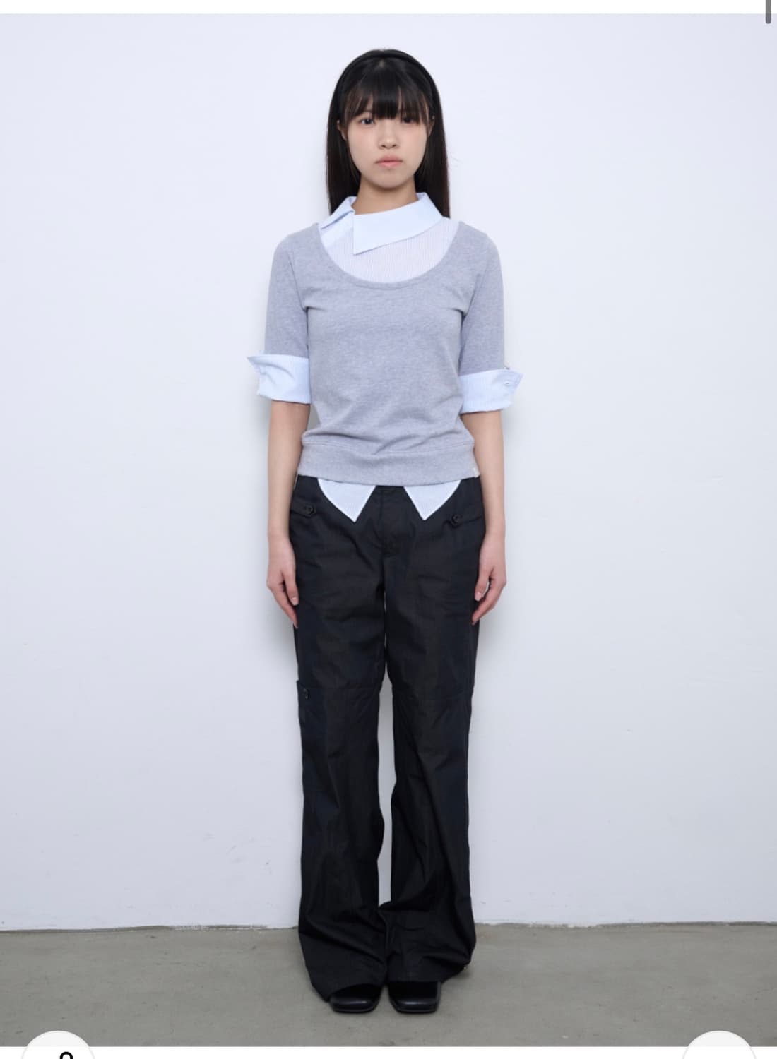 뚜오미오 ASYMMETRIC COLLAR TOP [HEATHER GREY 상품이미지2
