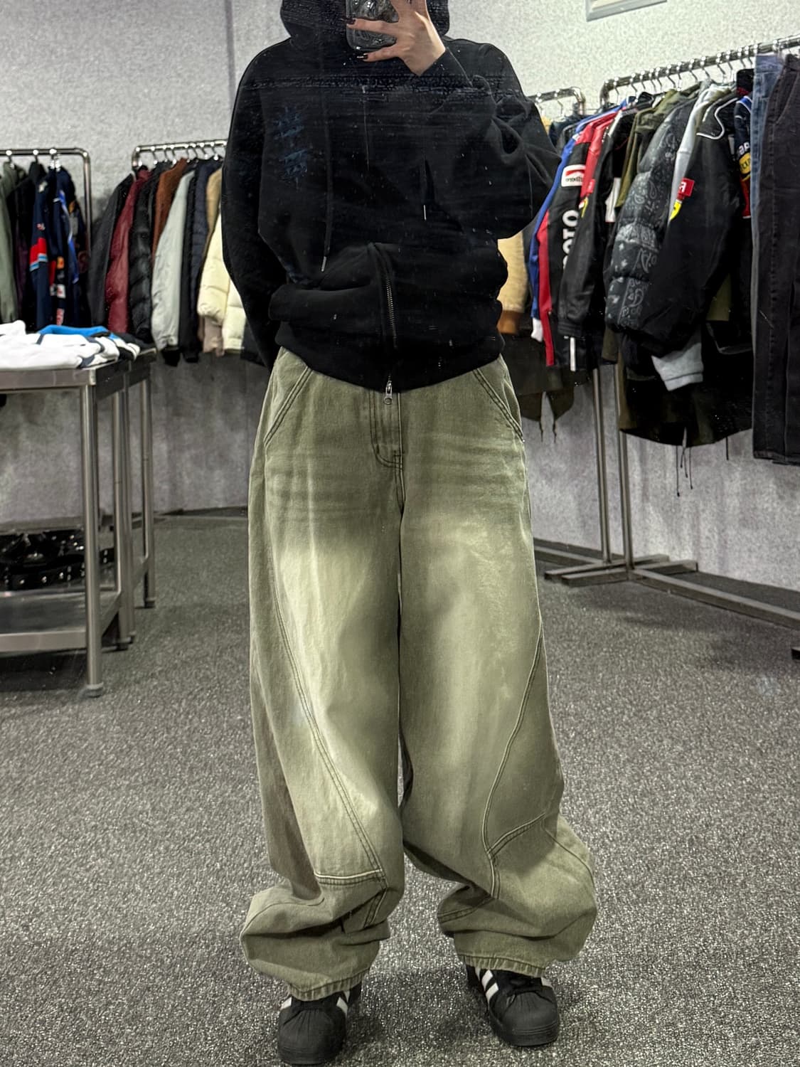 카인드 카키 워싱 벌룬 데님 팬츠 B4375 상품이미지1