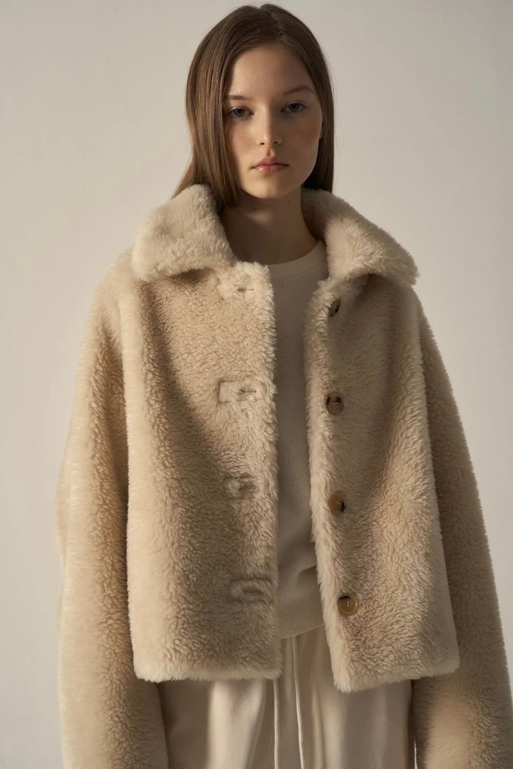 파사드패턴 램스울 숏 자켓 크림색 S사이즈 상품이미지1