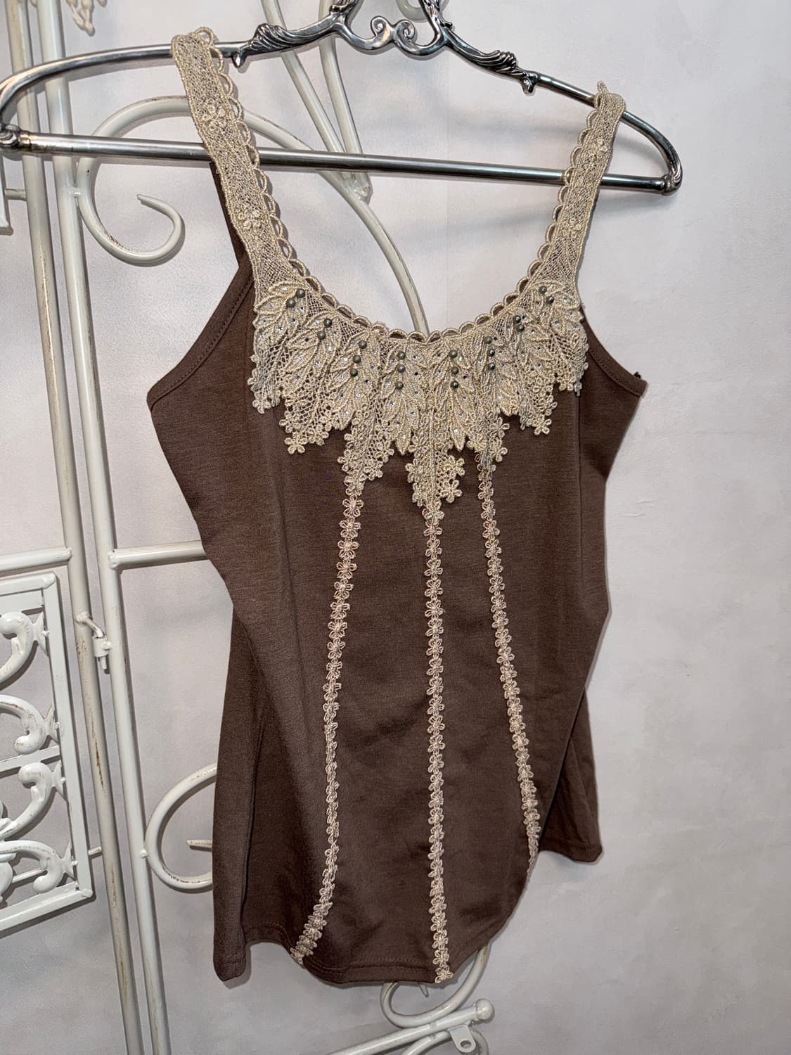 Brown oriental beads lace sleeveless 상품이미지2