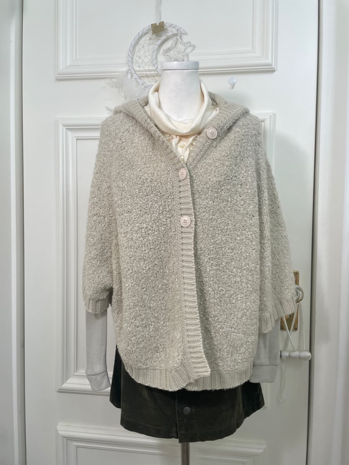 milktea boucle hoodie cape 상품이미지6