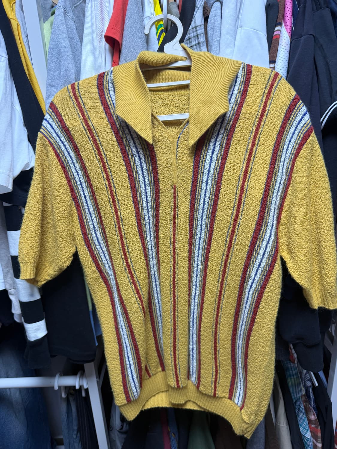 빈티지 스트라이프 니트 카라 반팔 상품이미지1