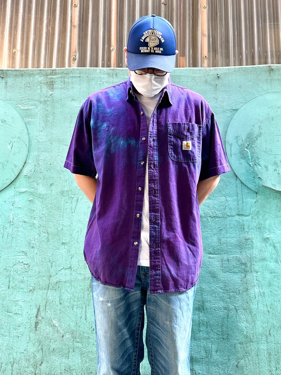 칼하트 퍼플 타이다잉 반팔셔츠 L 상품이미지1