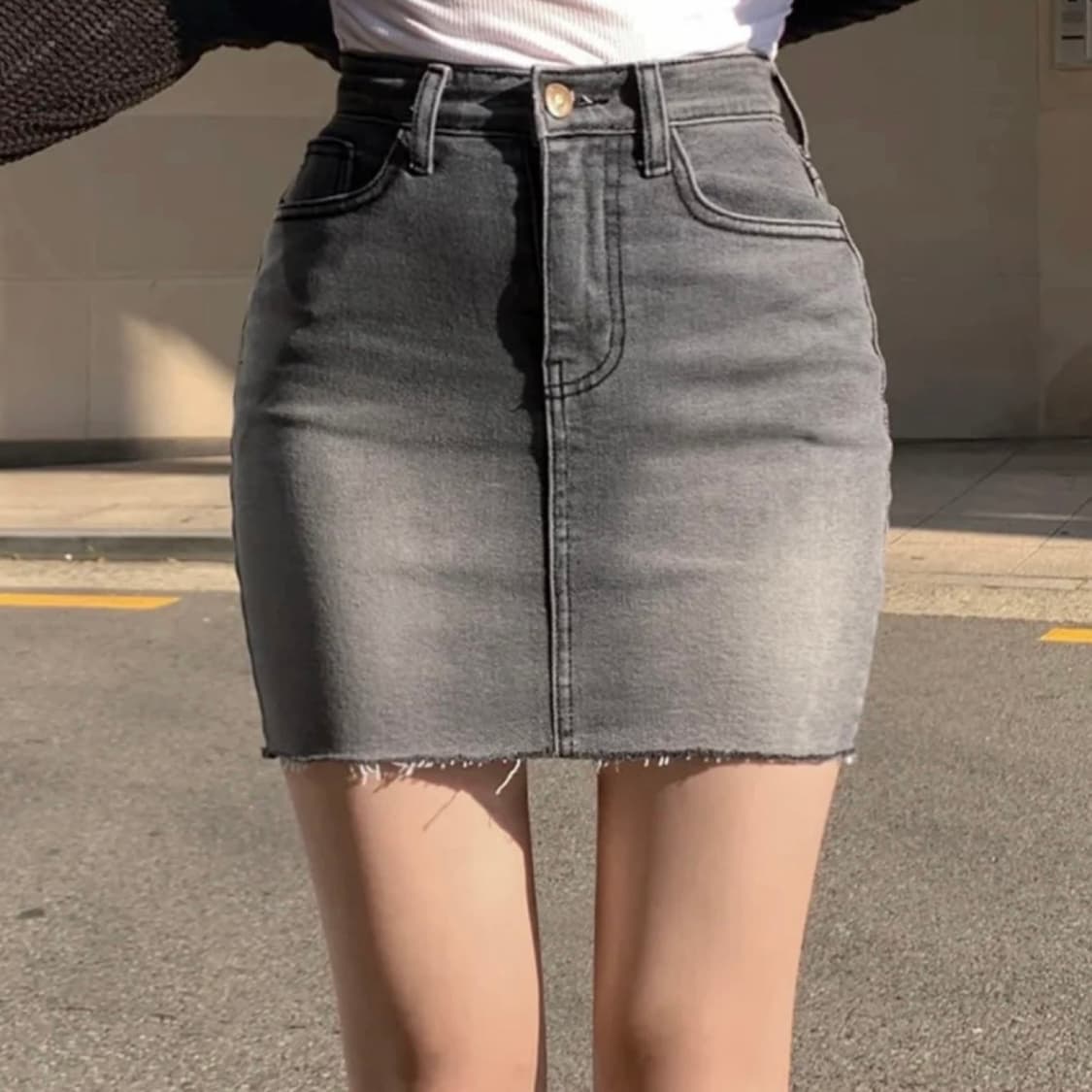 히니크 자체제작 흑청 그레이 데님 청치마 스커트 키작녀 에이블리 지그재그 상품이미지1