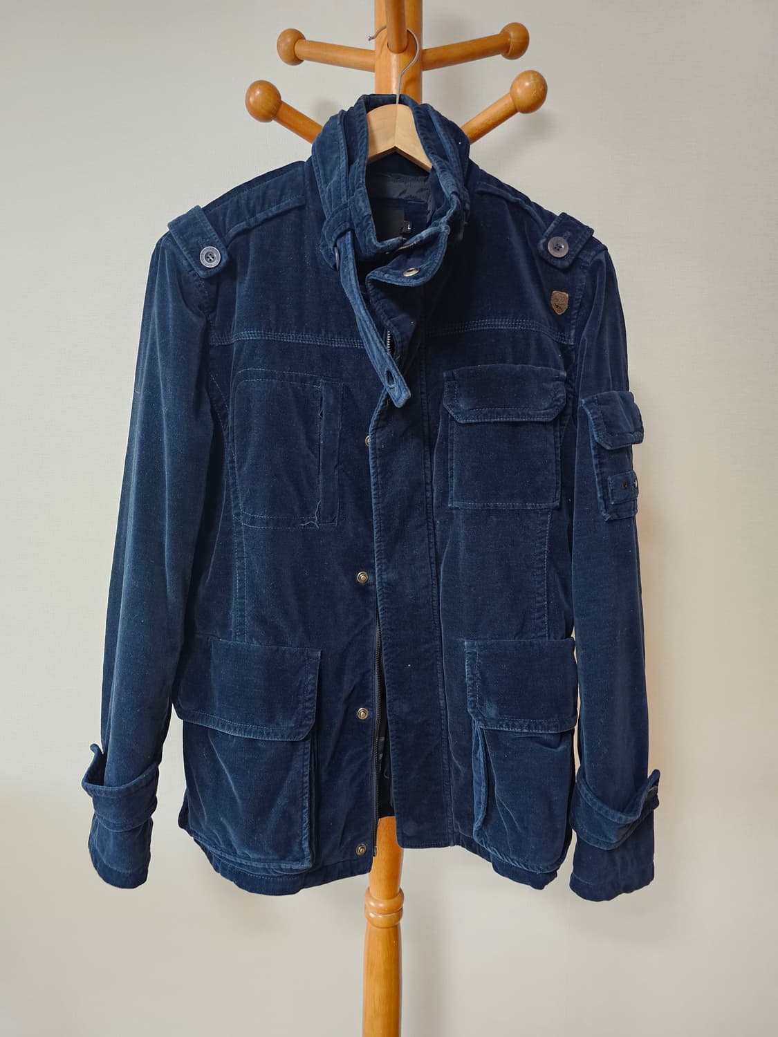 [BRITISH KNIGHTS 멋스러운 네이비 벨벳 코듀로이 사파리 자켓 상품이미지1