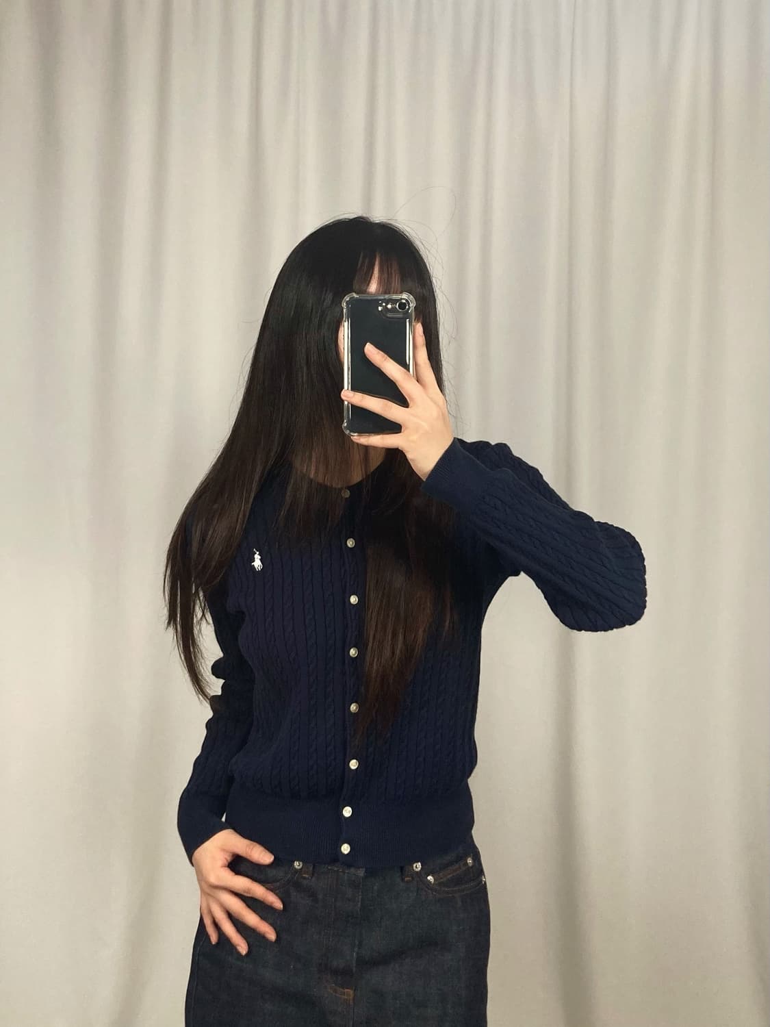 폴로 네이비 꽈배기 니트 가디건 상품이미지1