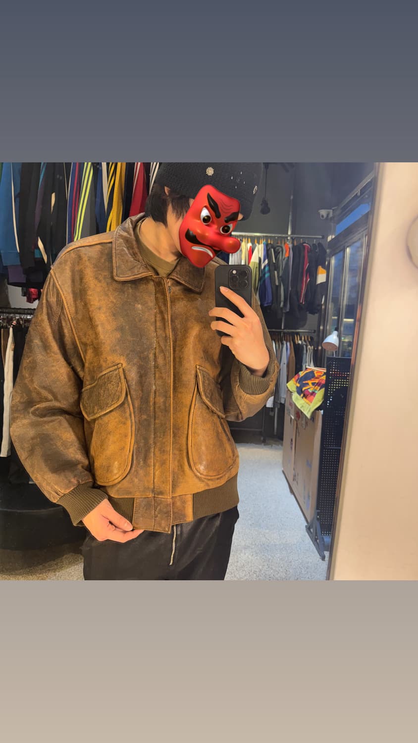 Wear me out브라운 가죽 봄버 자켓 상품이미지2