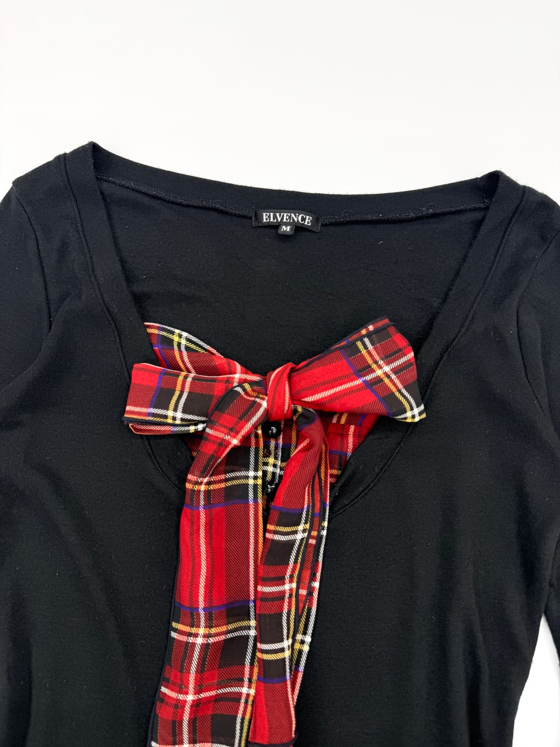 빈티지 ELVENCE 블랙 체크 리본 긴팔티 상품이미지2