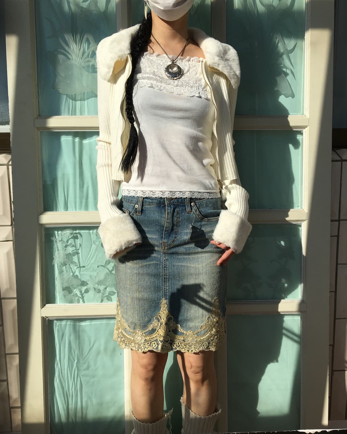 Fake fur trimming ribbed knit zip up 상품이미지7