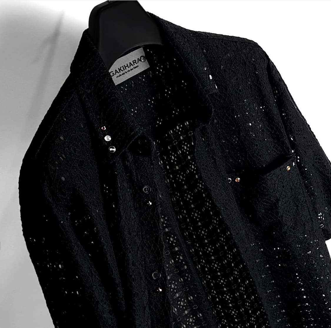 Michisiru gems 크로셰 셔츠 (Black) 상품이미지3
