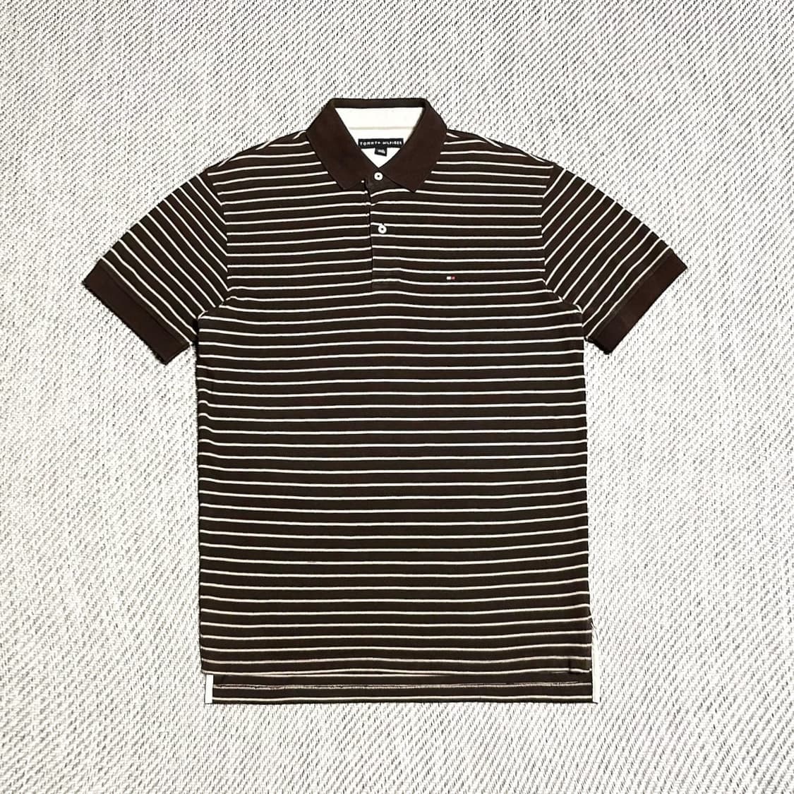 [XL] Tommy 타미힐피거 브라운 스트라이프 반팔 카라티 상품이미지1
