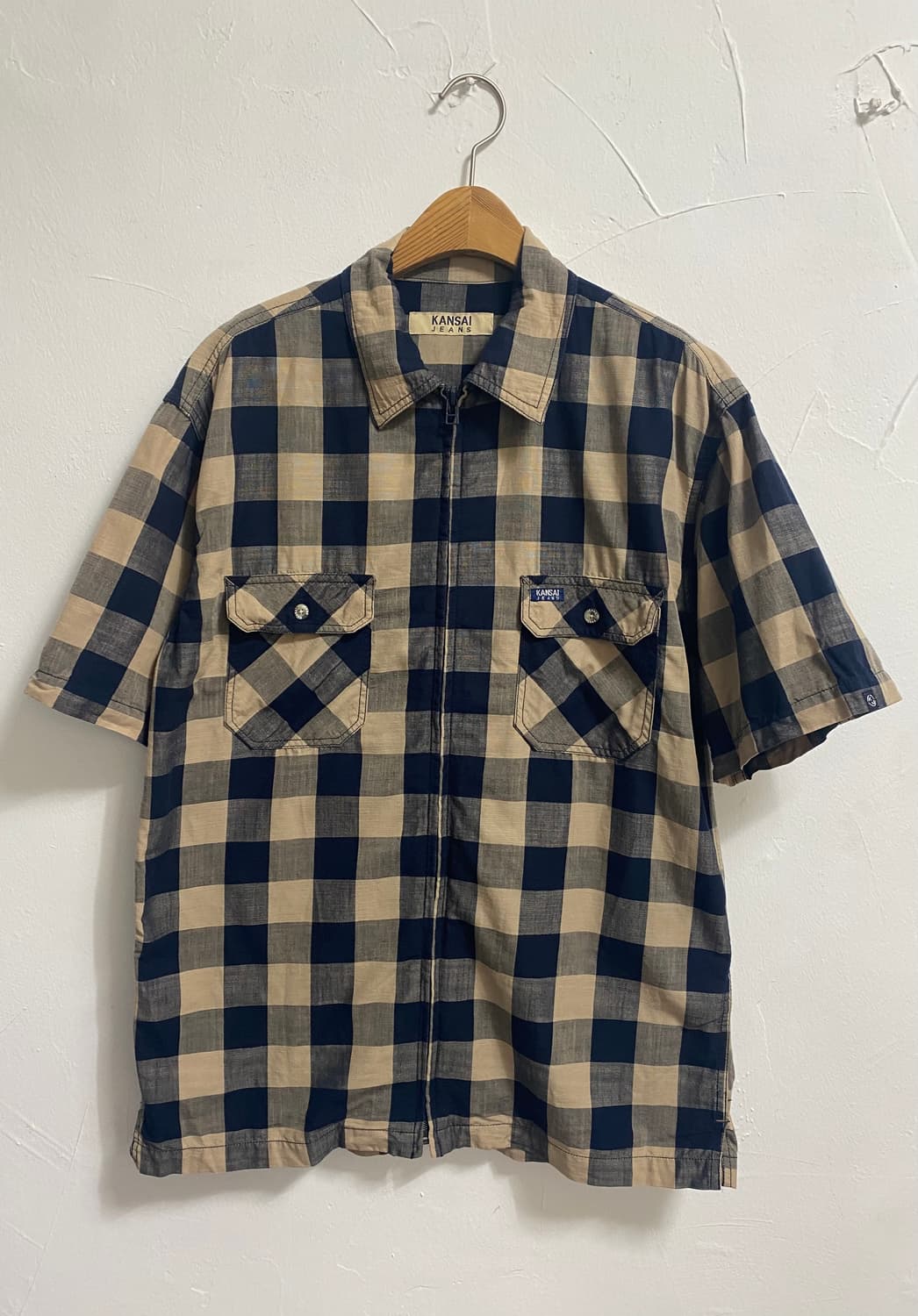 KANSAI jeans 체크 투포켓 집업 반팔셔츠 상품이미지1