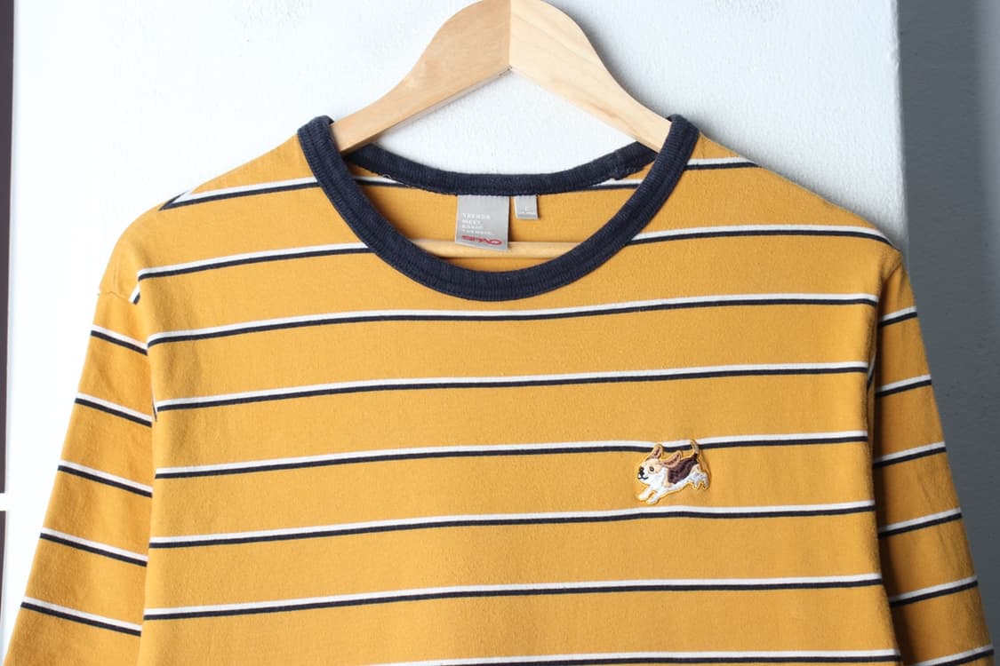 (L-XL) 스파오 반팔 티셔츠 스트라이프 노랑 올드스쿨-H33240 상품이미지3