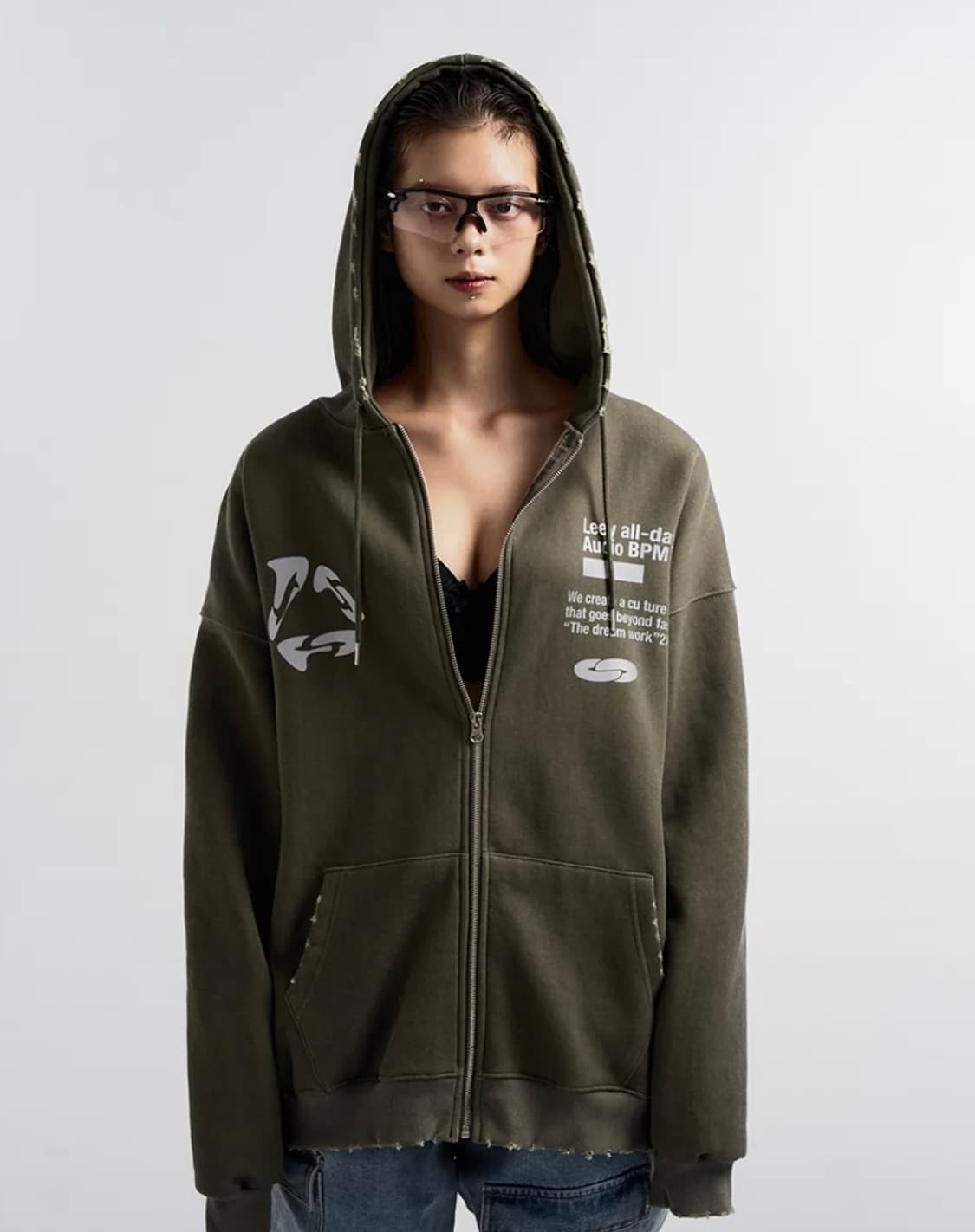 Yeel DAMAGE WIDE FIT ZIP-UP 후드집업 카키 상품이미지1