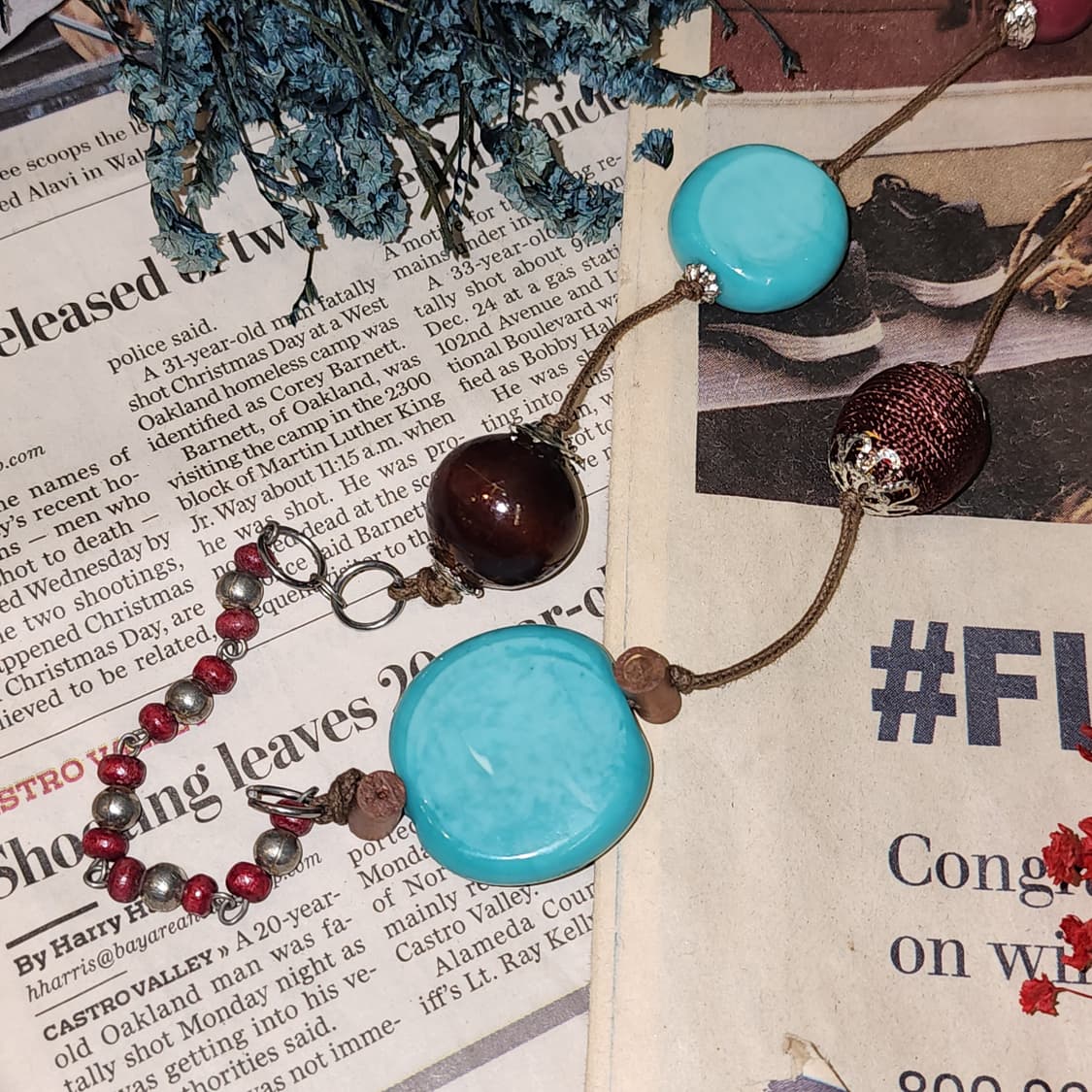 90s 프랑스 빈티지 목걸이 보헤미안 비즈 목걸이 히피 스타일 상품이미지3