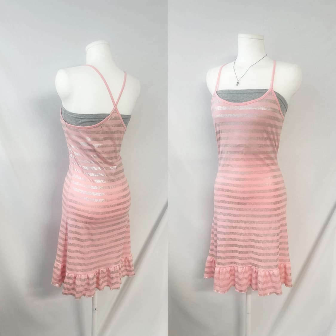 글로시  스트라이프 패턴 그레이 이너 원피스 2pcs SET 상품이미지1