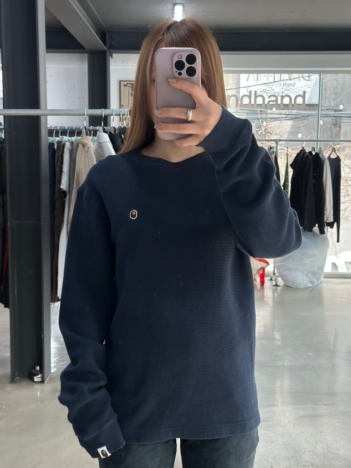 베이프 자수사루 와플 롱슬리브 상품이미지1