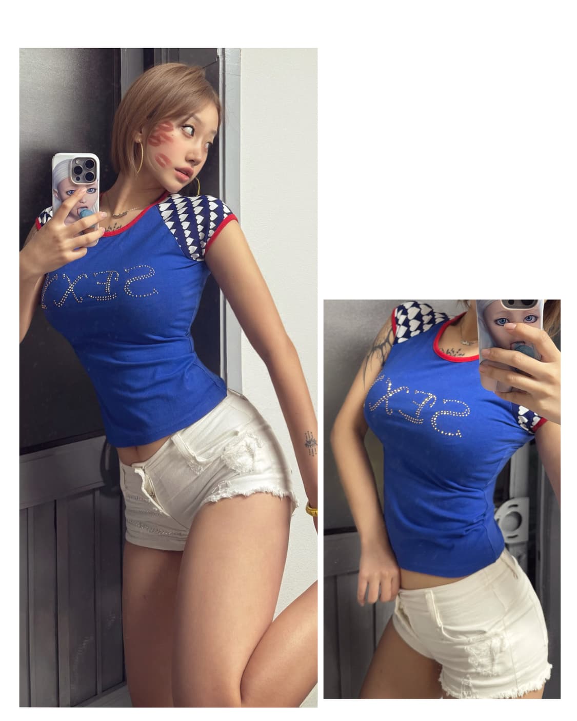 갸루 90s 하트도트 레터링탑 상품이미지1