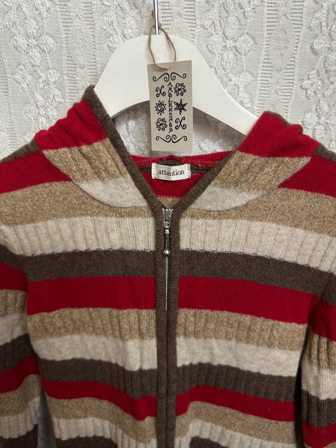 attention wool100% 후드 니트 집업 상품이미지4