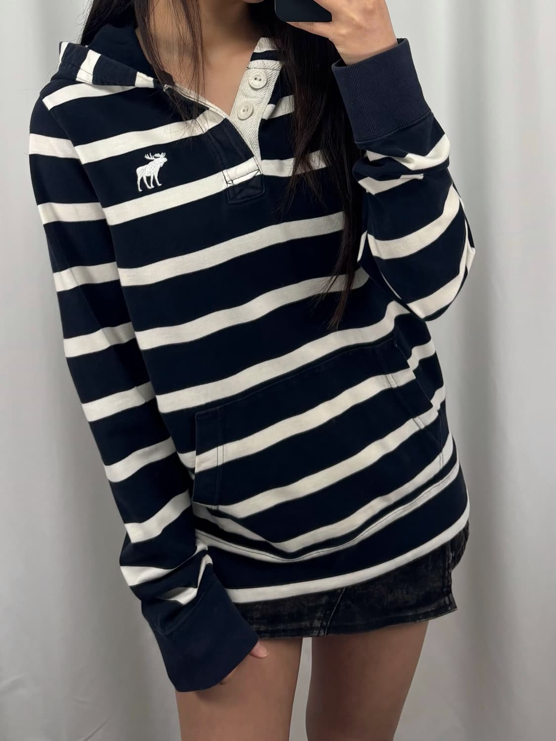 아베크롬비 네이비 스트라이프 후드 상품이미지2