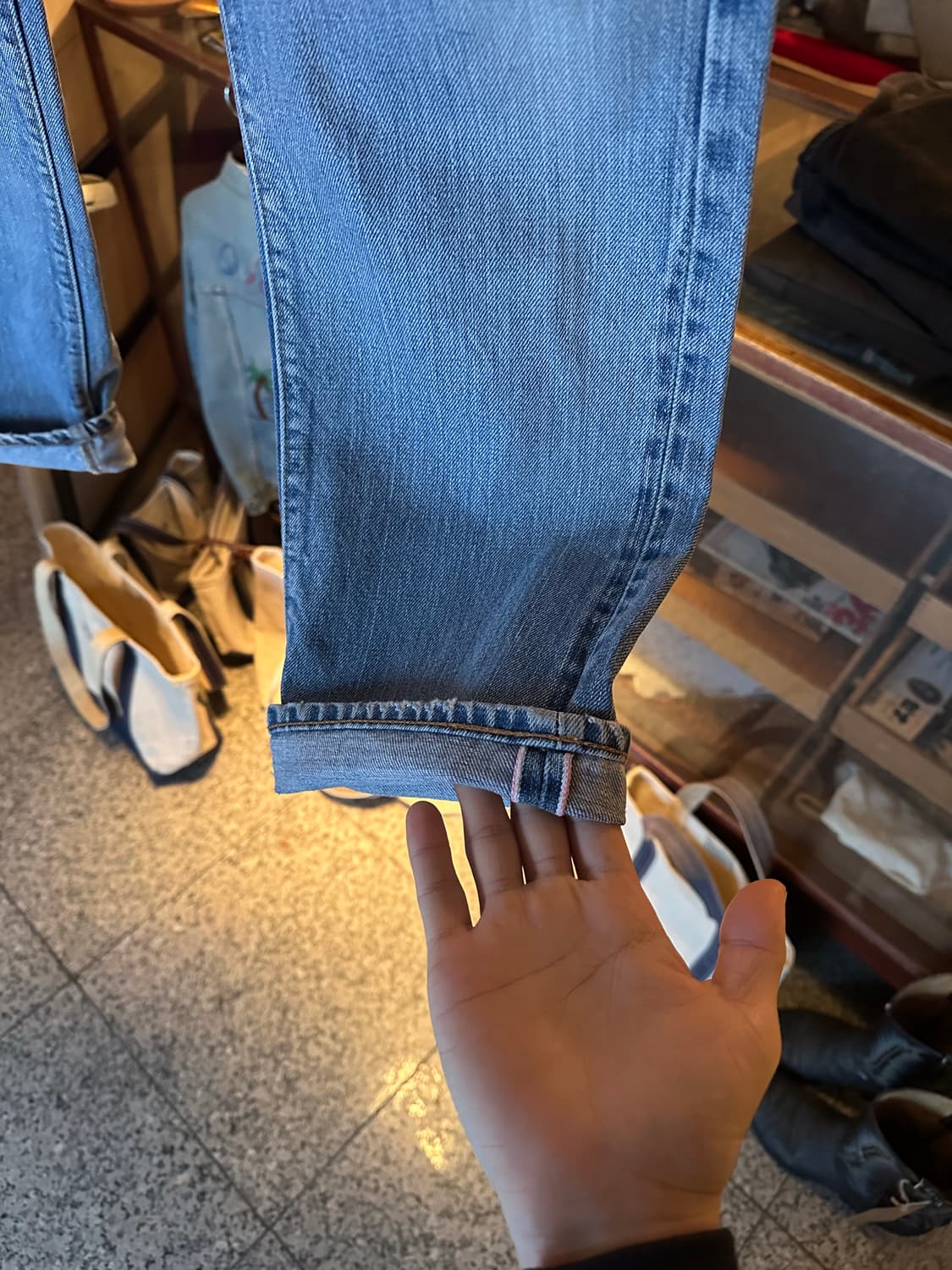 70s USA 빈티지 리바이스 505 66전기 셀비지 데님 팬츠 상품이미지3