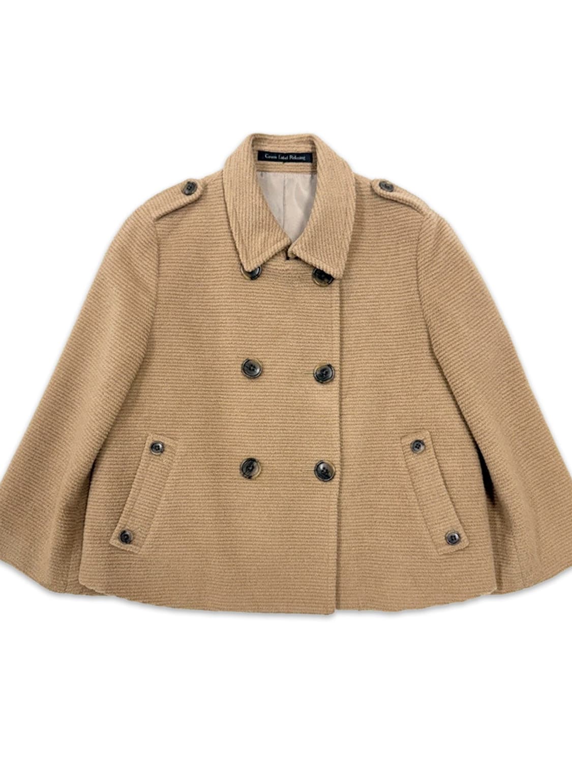 빈티지 모리걸 베이지브라운 더블 버튼 숏 코트 상품이미지1