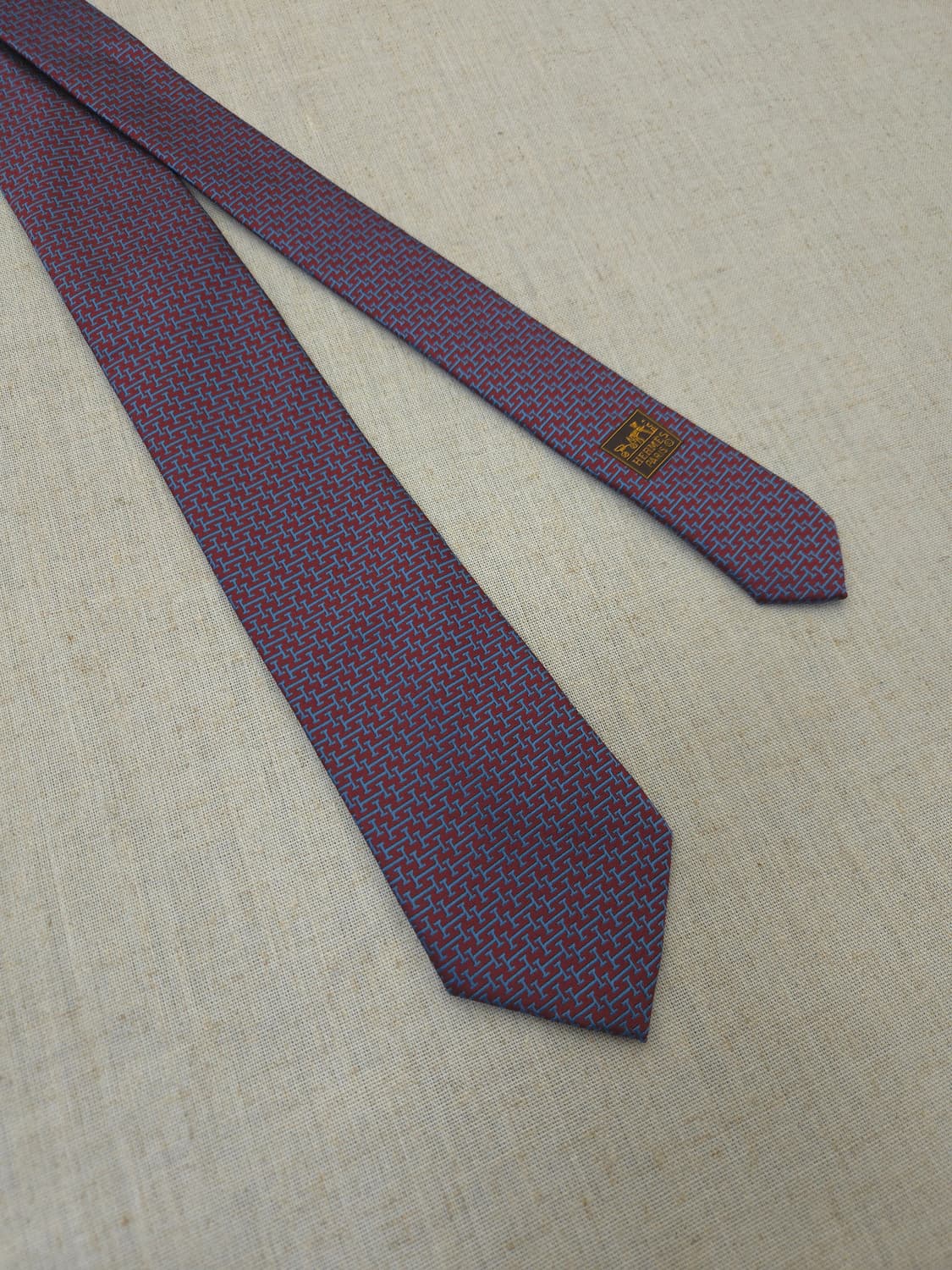 에르메스 H 로고 넥타이 버건디/블루 상품이미지1