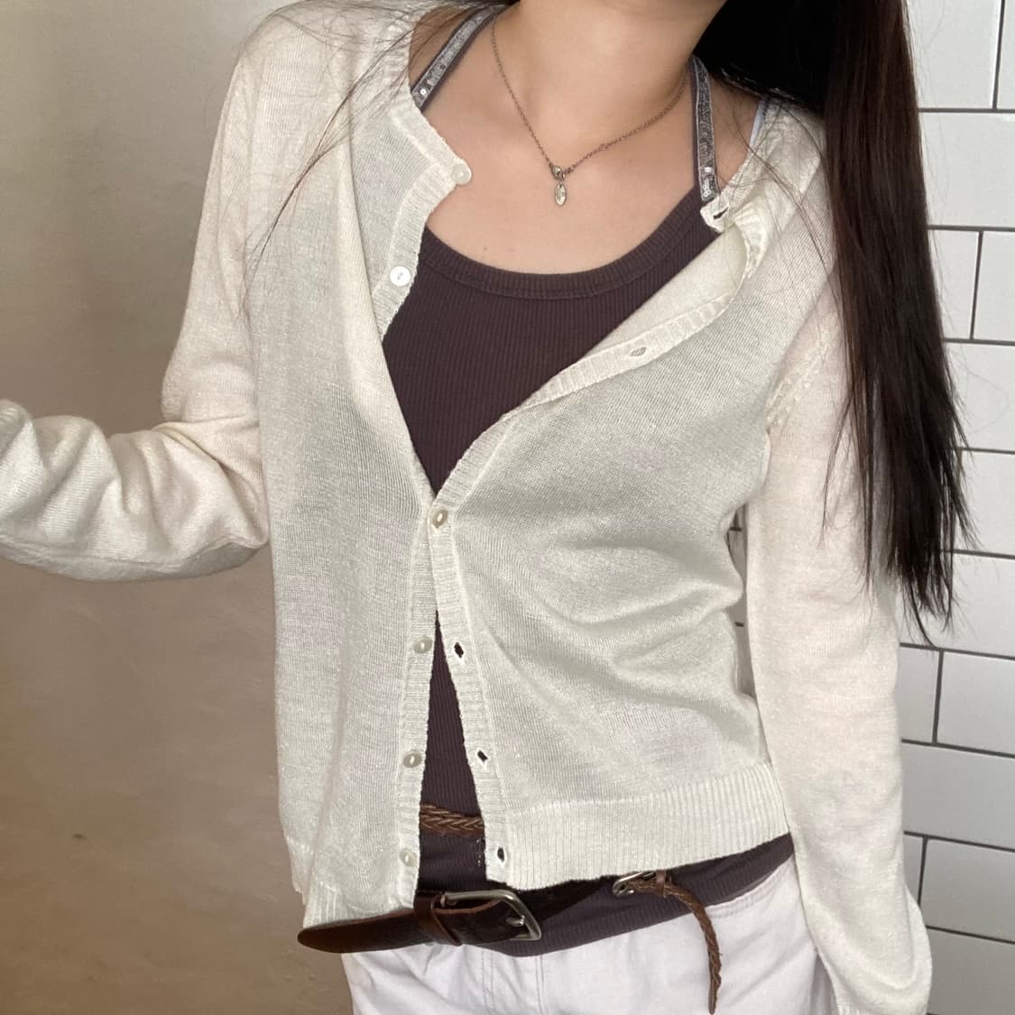 빈티지 아이보리 케이블 니트 가디건 상품이미지1