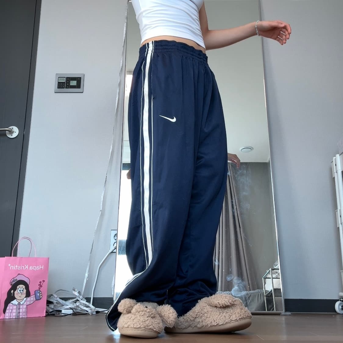 나이키 네이비 배색 삼선 와이드 트레이닝 팬츠 상품이미지2