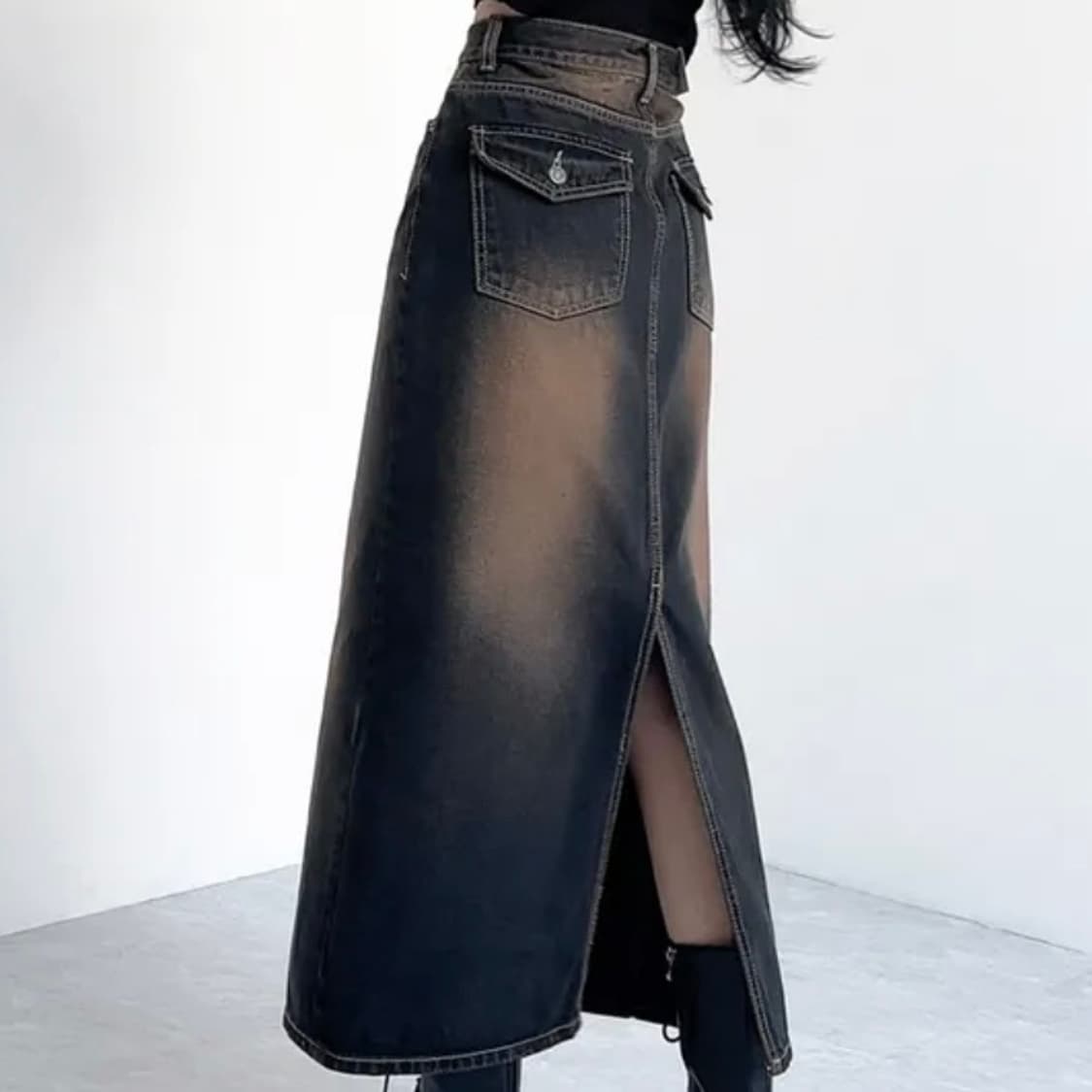 브라운 워싱 포켓 데님 스커트 상품이미지2