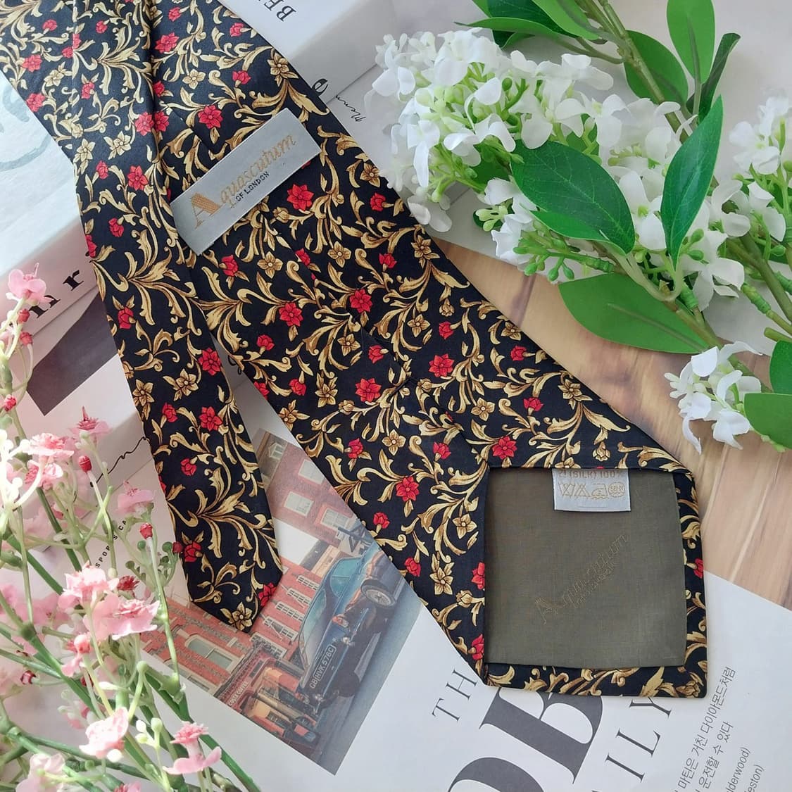 아쿠아스큐텀 실크 플로럴 자카드 넥타이 9.8cm A+등급 K1542
 상품이미지6