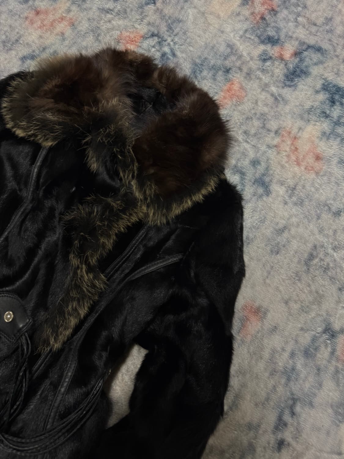 Unknwon fox fur trimming leather jacket 상품이미지4